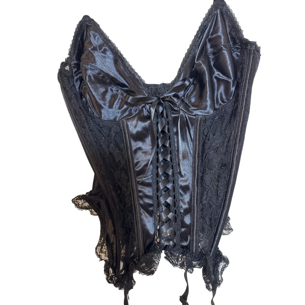 Vintage Hartwell Large Black Lace and Ribbons Corset Bustier with Garters